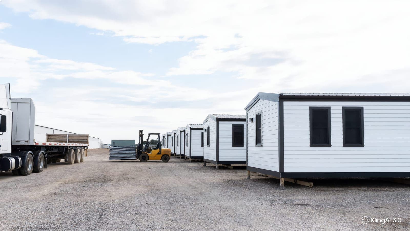 Row of modular buildings at the KMM dispatch depot